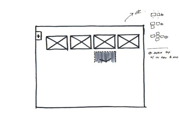 Brainstorming sketch of row of rectangles hint to extending into columns