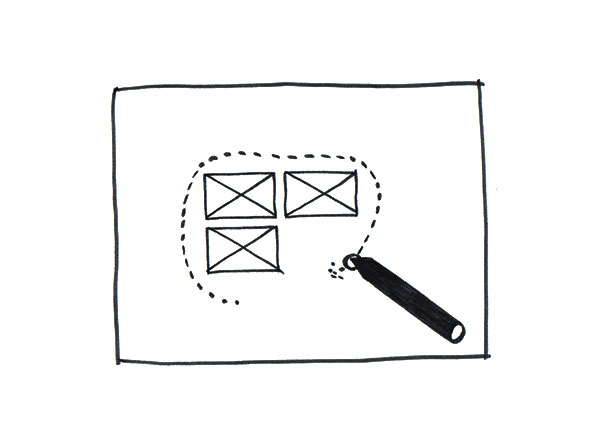 Brainstorming sketch of a stylus used to multi select a group of rectangles